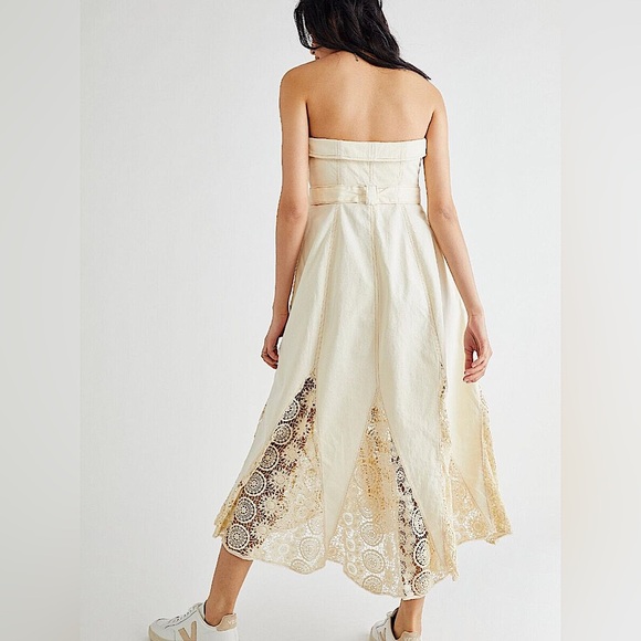 🦙Free People Sway With Me Strapless Midi Dress in Natural Ivory, Size 12, NWT✨ - Picture 5 of 9